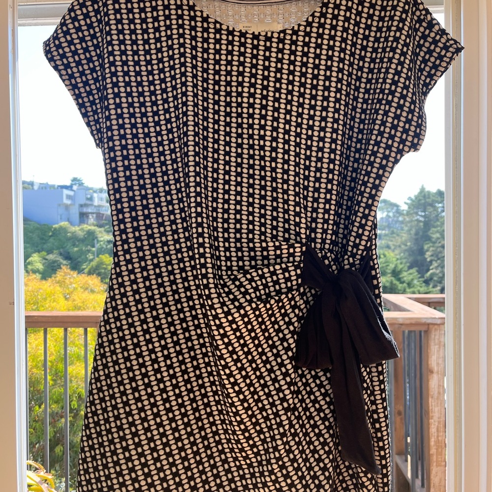 Black and White A-Line Mini Dress with Cap Sleeves